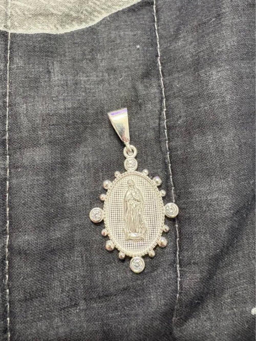 Silver Virgin Mary Pendant with Stones